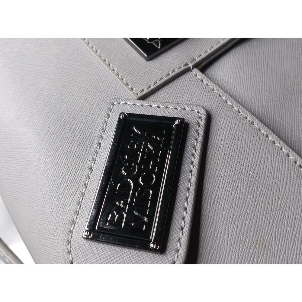 Badgley Mischka Messenger Bag Gray Leather Shoulder Bag Medium Size Purse - Picture 8 of 8